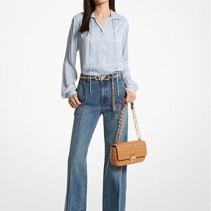 New Michael Kors Women's Blue Carmen Wide Leg Super High Rise Jeans‎ Size 12